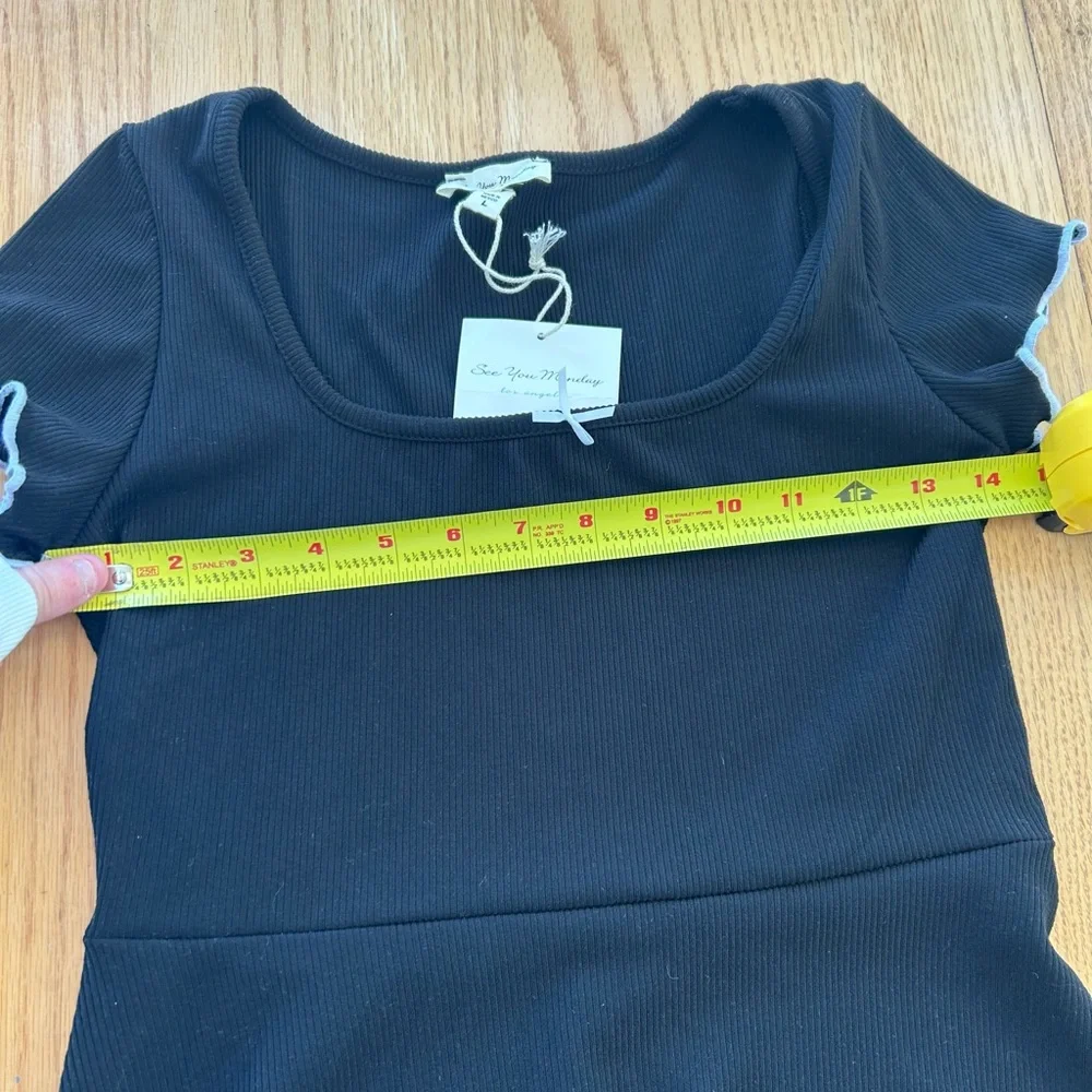 NWT See You Monday Black & White Trim Fit & Flare Mini Dress Large Cap Sleeve - Picture 7 of 10
